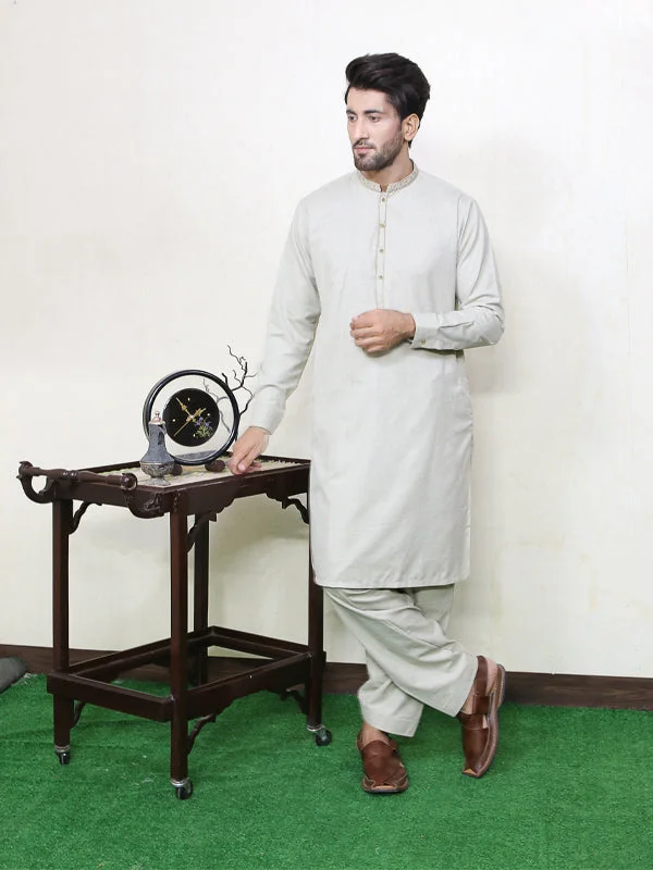 Men's Patterned Dress Shirts for a Unique Twist250 Men's Embroidered Kameez Shalwar Stitched Suit Green