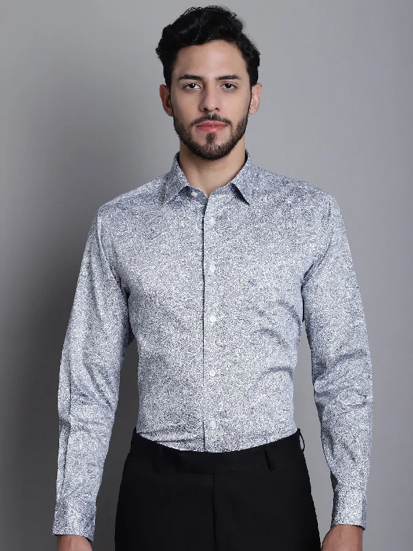 Men's Patterned Button-Down Shirts for Added InterestMen's Navy Blue Party Paisley Print Full Sleeve Shirt