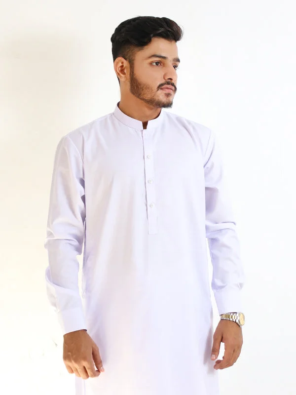 Men's Minimalist Shirts for a Clean LookMSK78 Men's Kameez Shalwar Stitched Sherwani Collar Plain Suit Neel White