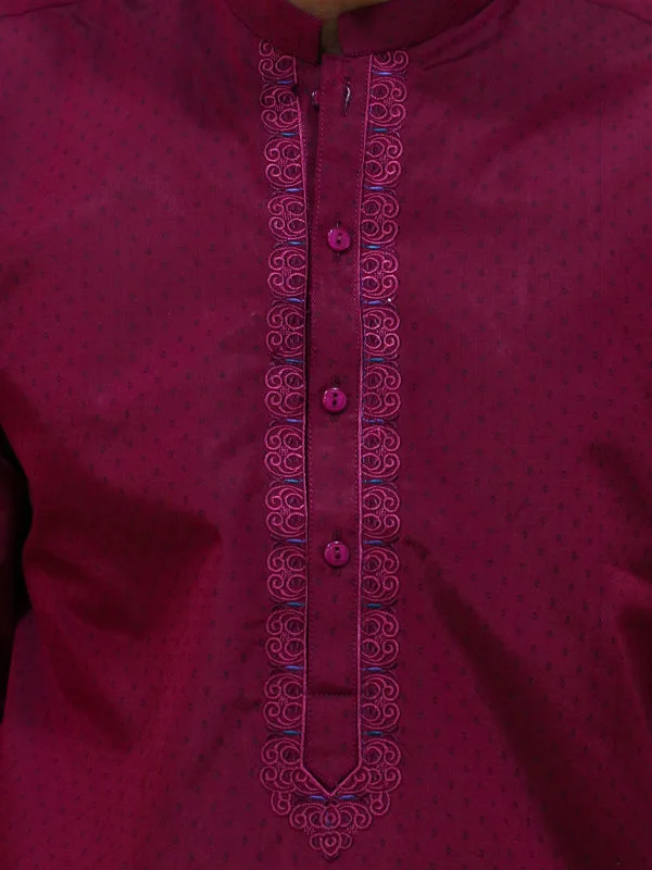 Men's Spread-Collar Shirts for a Bold StatementMSK32 Men's Chambray Kameez Shalwar Stitched Suit Cuff Dark Maroon