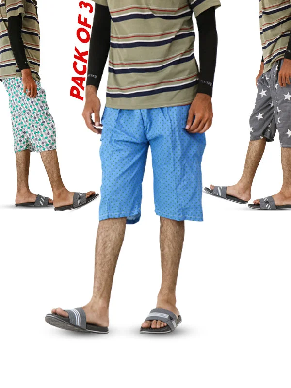 Men's Pants with Graphic PrintsMS02 Pack of 3 Men's Cotton Short Multicolor & Multidesign