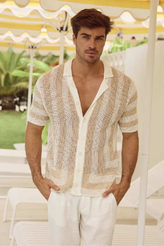 Men's Tailored Shirts for a Sharp AppearanceTHEO KNIT SHIRT - SAND/WHITE