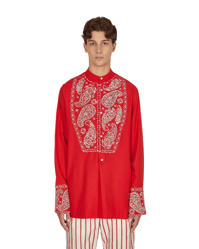 Men's Patterned Dress Shirts for a Unique TwistMenelik Embroidered Shirt Red