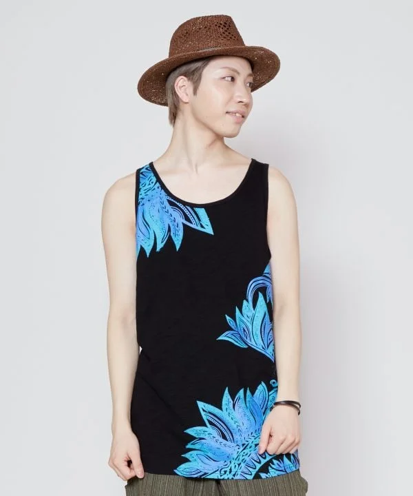 Men's Shirts with Asymmetrical HemlinesTribal Feather Print Tank Top