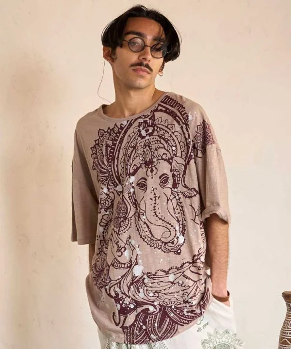 Men's Shirts with Asymmetrical HemlinesGanesha Top