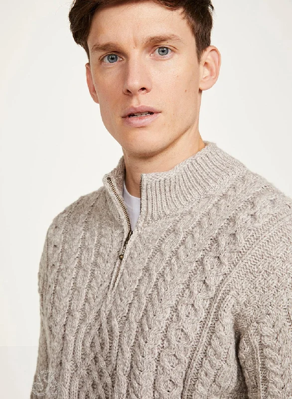 Men's Sweaters with Button CuffsAran - Half Zip Sweater - Oat