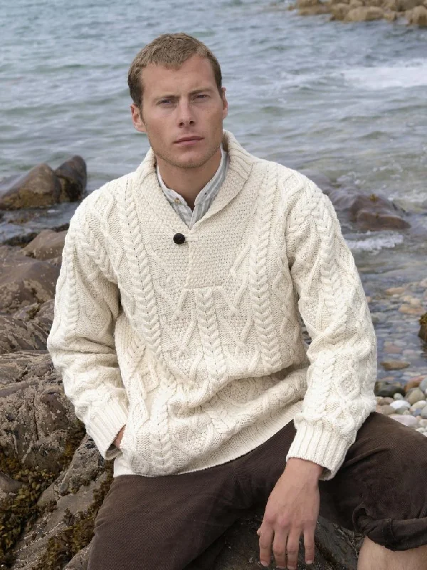 Classic Men's Wool SweatersAran - Men's Dublin Sweater - Natural