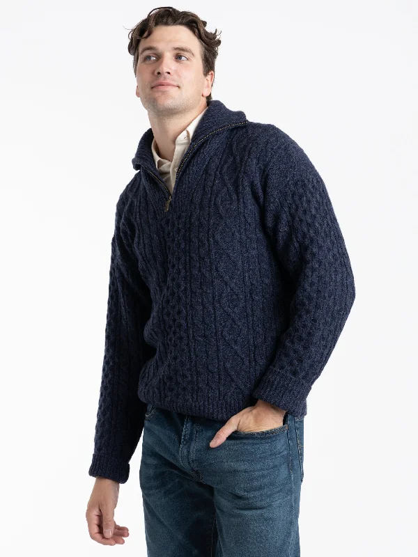 Men's Sweaters in Neutral ColorsBlue Wool Quarter Zip Knit