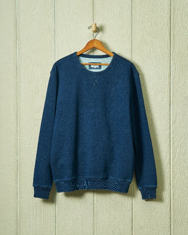 Men's Sweaters with Unique and Custom DesignsContender Crewneck in Dark Wash Indigo Loopback Terry