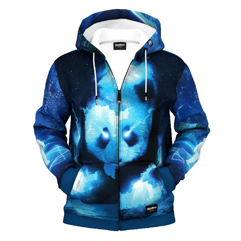 Men's Hoodies with High-Low HemlinesCosmic Panda Zip Up Hoodie