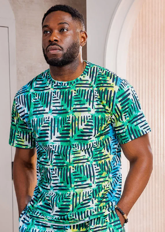 Men's Shirts with Zippered PocketsEdalo Men's African Print T-shirt (Marine Adire) - Clearance