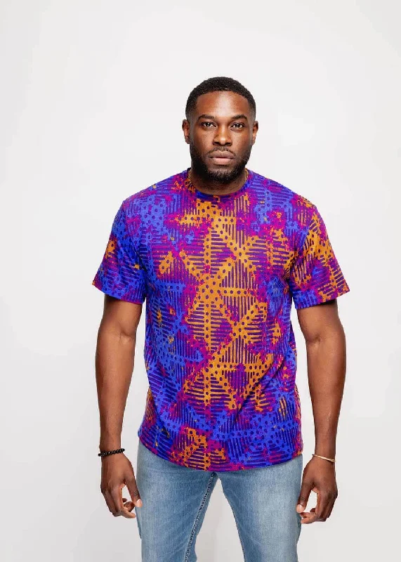 Men's Shirts with Wrinkle-Resistant FabricEdalo Men's African Print T-shirt (Violet Adire) - Clearance