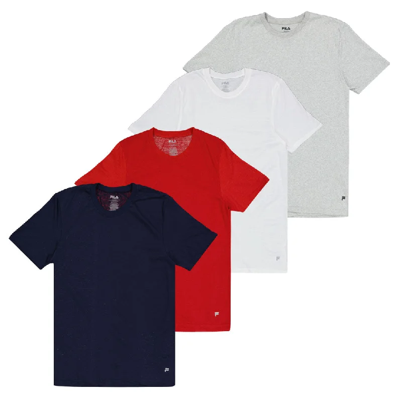 Men's Shirts with Patchwork PatternsFILA - Men's 4 Pack Crew Neck T-Shirt (FM0314CT MULTIRED)