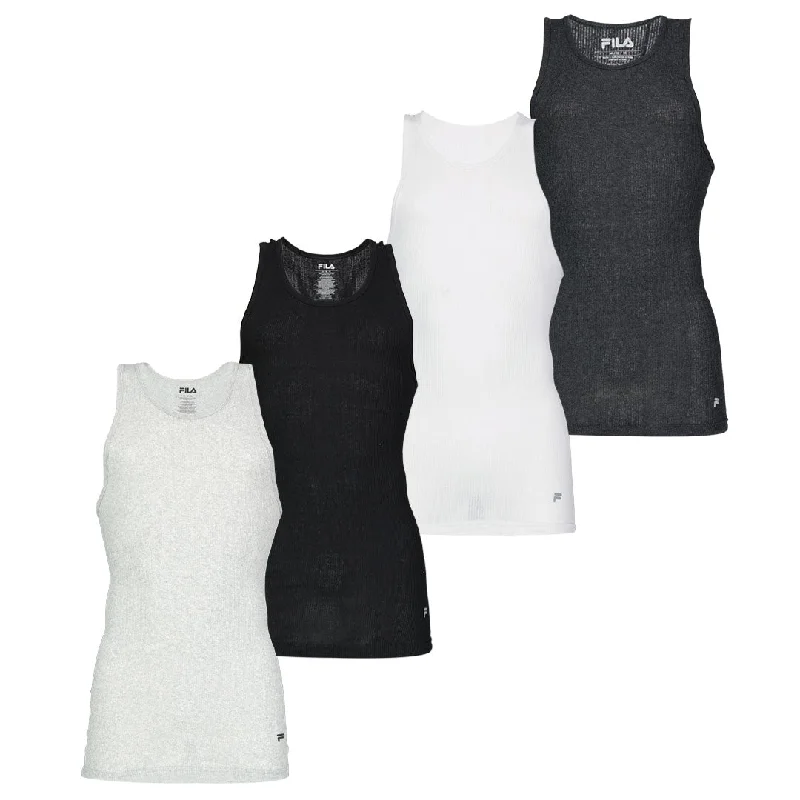 Men's Shirts for Beach OutingsFILA - Men's 4 Pack Athletic Tank Top (FM0038CT MULTIBLK)