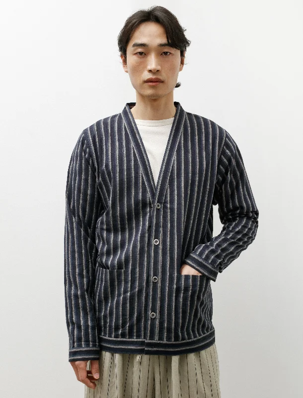 Men's Sweaters with Button-Down PlacketsBlue Stripe Woven Cardigan