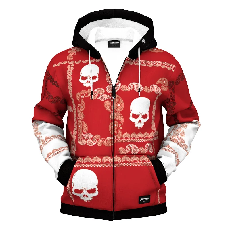 Men's Hoodies with Button-Down PocketsFully Red Zip Up Hoodie