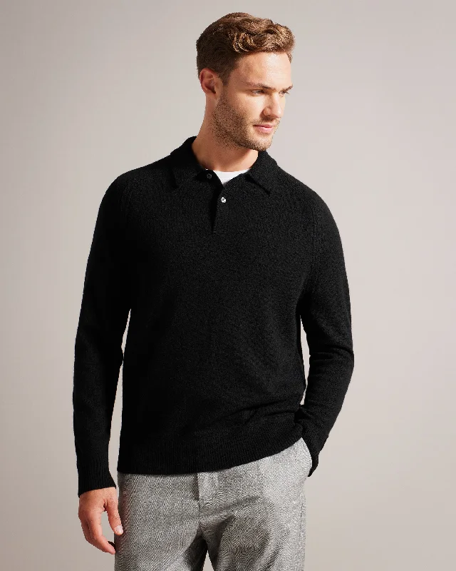 Striped Men's TopsKarolt Ls Cashmere Cable Textured T Polo Black