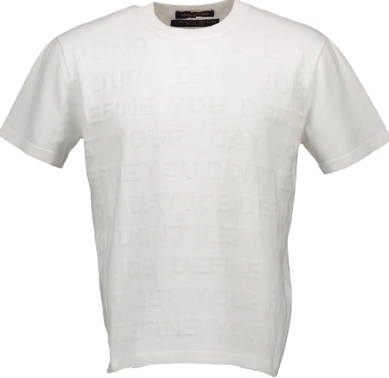 Men's Shirts with Belt AttachmentsLouis Vuitton White X Virgil Abloh 'Don't Let Your Day Job Define You" Knit Tonal Letters T-shirt RARE UK M