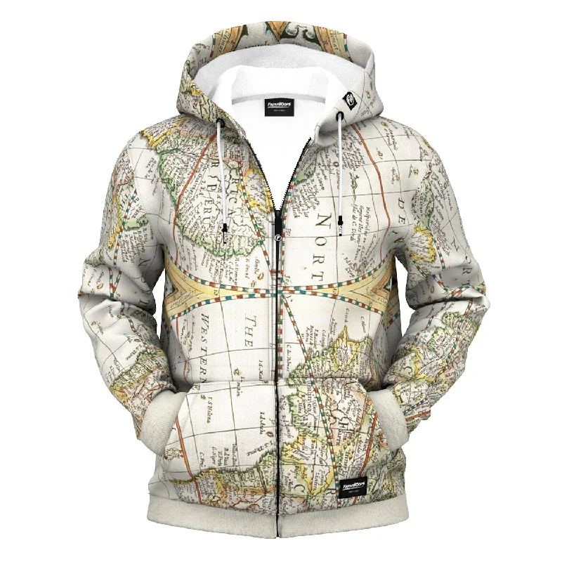 Men's Hoodies with Quilted LiningMap Zip Up Hoodie