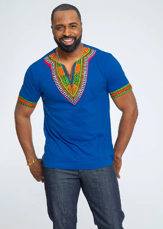 Men's Shirts with Appliqué DetailsMen's African Print Dashiki T-Shirt (Blue)