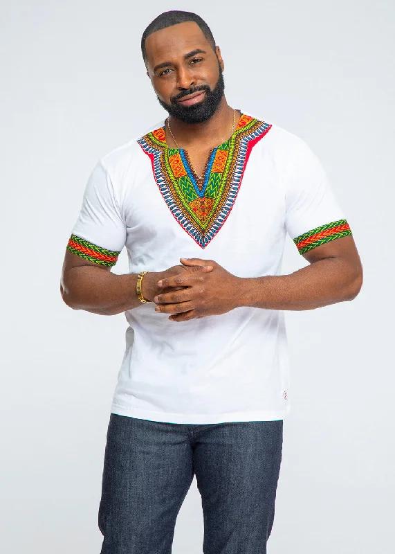 Men's Shirts with Short PlacketsMen's African Print Dashiki T-Shirt (White)