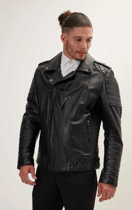 Men's Coats with HoodsQuilted Leather Moto Jacket - Black Falcon