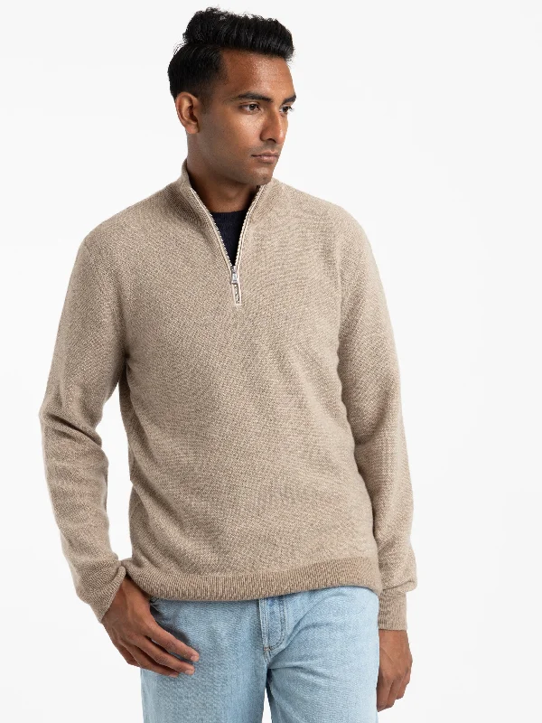 Men's Sweaters with Skinny FitsOatmeal Cashmere Birdseye Quarter-Zip Sweater