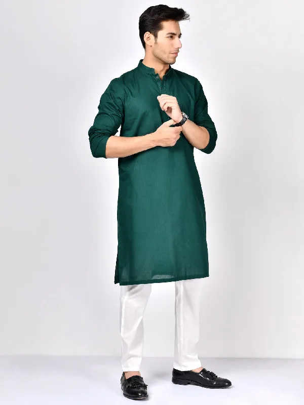 Men's Shirts with Custom MonogramsJacquard Kurta-Green