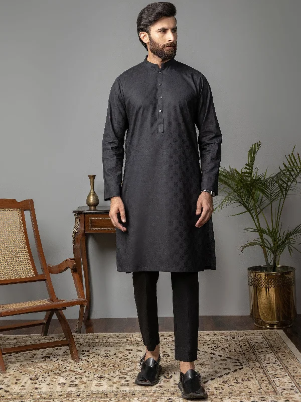 Men's Three-Quarter Sleeved TopsSelf Jacquard Kurta