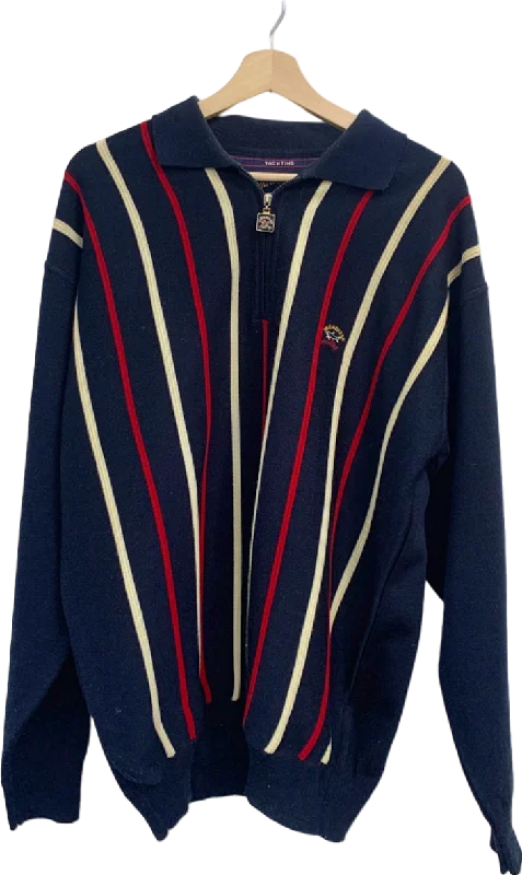 Men's Short-Sleeved ShirtsPaul & Shark Navy Striped Jumper UK XL