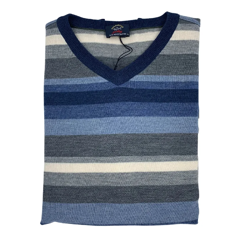 Men's Sweaters with Straight-Cut ShapesPaul & Shark Stripe V-Neck Sweater