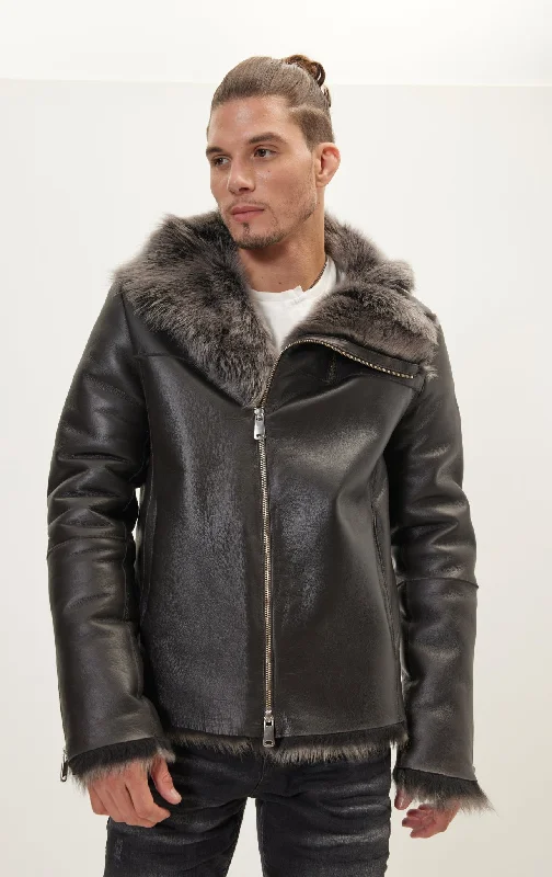 Men's Coats Made in the USAReversible Toscana Shearling Genuine Leather Jacket - Chocolate