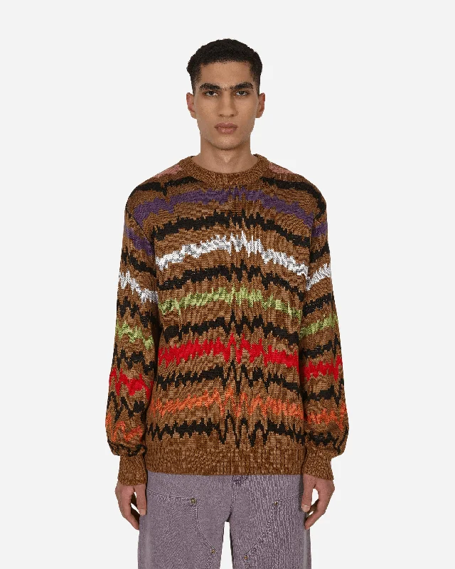 Men's Sweaters with Patchwork DesignsWaves Knitted Sweater Brown