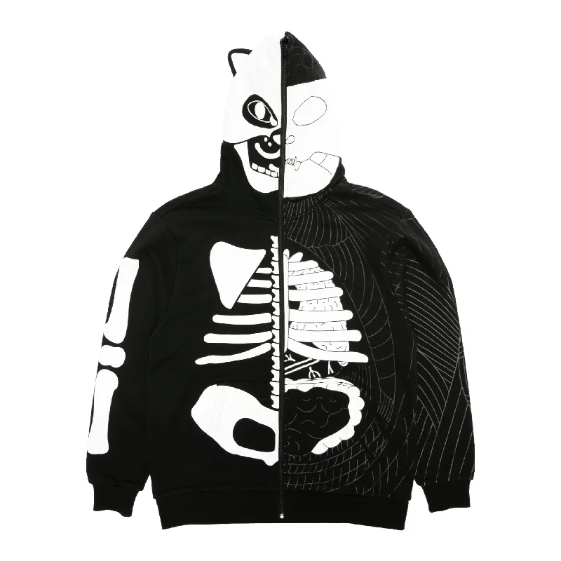 Men's Hoodies with High-Low HemlinesSkelly Anatomy Full Zip Hoodie (Black/White)