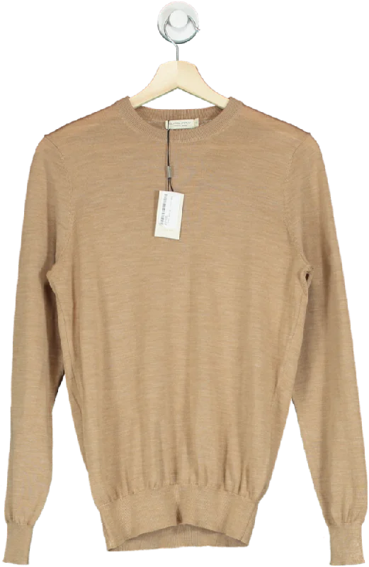 Men's Shirts with Scoop NecksSuitsupply Camel Merino Wool Crew Neck XS