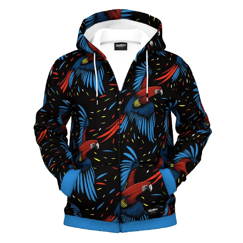 Men's Hoodies with Zipper DetailsTropical Macaw Zip Up Hoodie