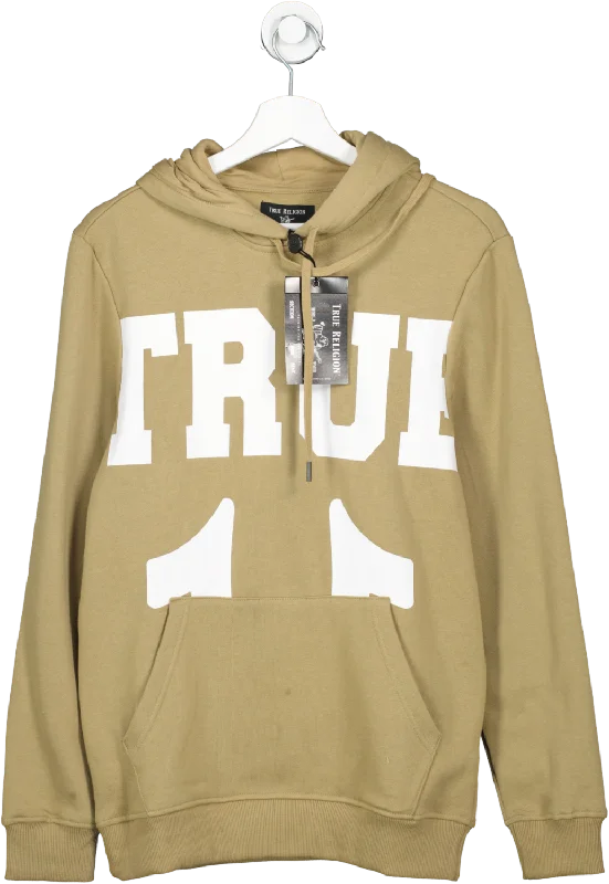 Men's Shirts with Button-Down PocketsTrue Religion Beige Large Logo Hoodie UK XS