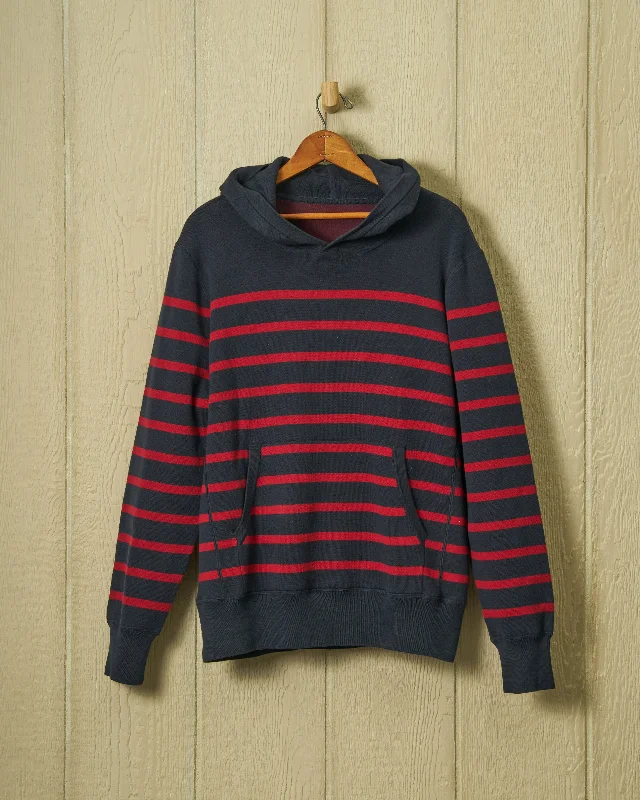 Men's Sweaters with Low-Neck DesignsWharf Knit Hoodie in Navy/Burgundy Stripe