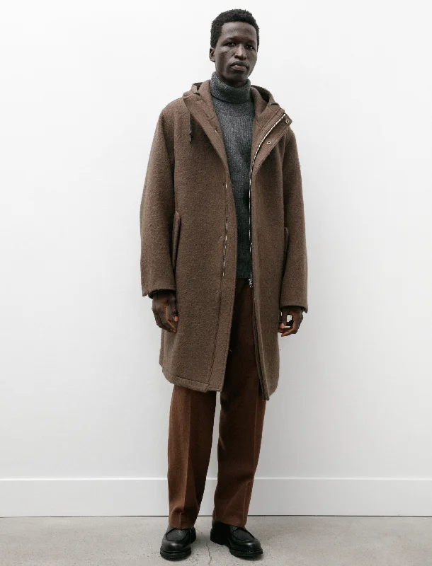 Men's Coats with Modern CutsBrushed Alpaca Wool Melton Hooded Coat Dark Olive