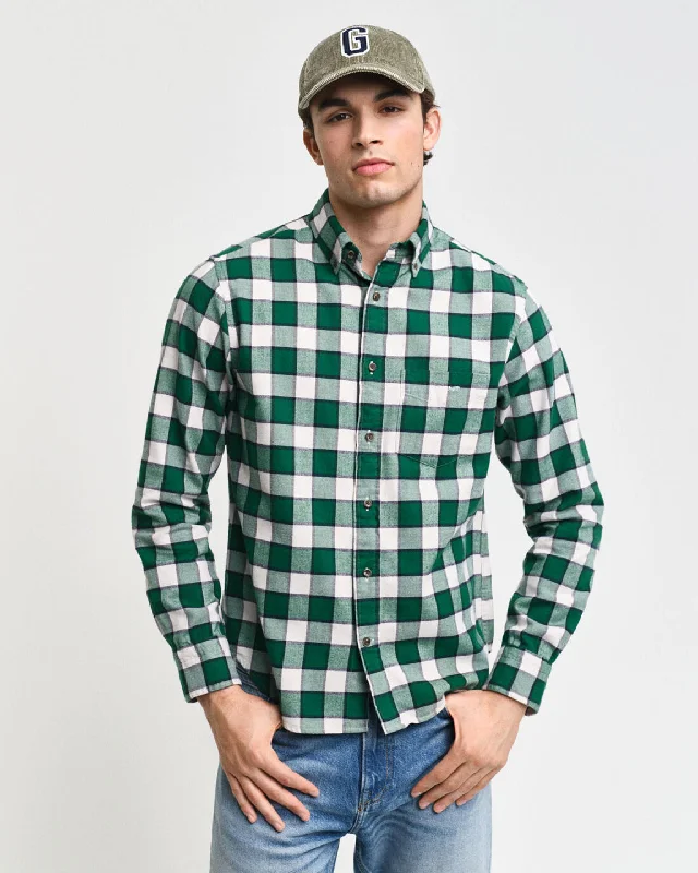 Men's Coats for Snowy WeatherGant Men Green Checked Button Down Collar Full Sleeves Shirt