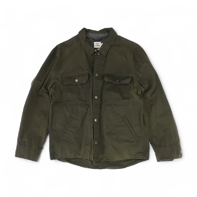 Men's Coats with Contrast StitchingGreen Solid Denim Jacket