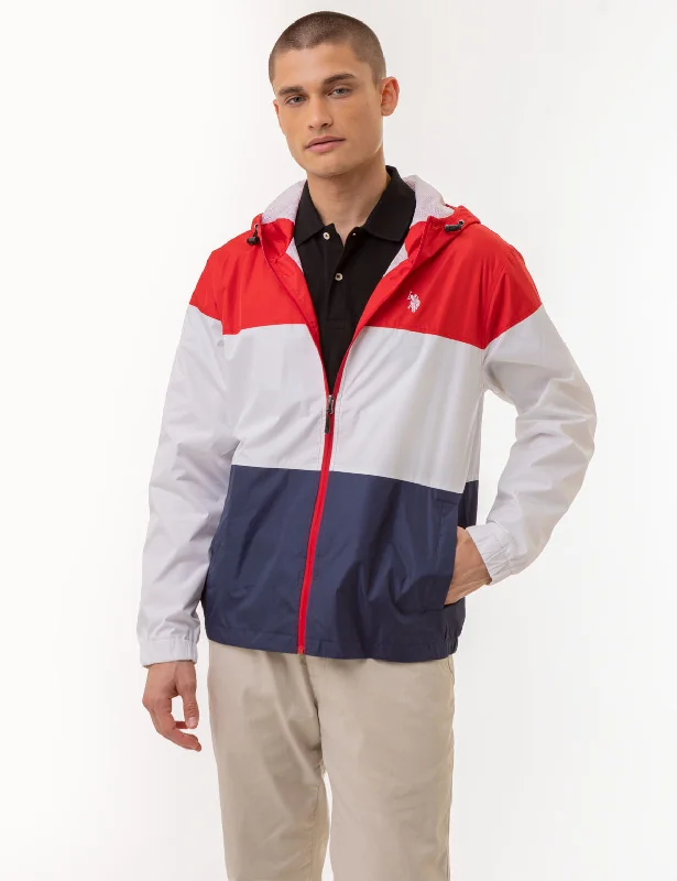 Men's Coats with Convertible CollarsTRI COLORBLOCK HEATHERED WINDBREAKER