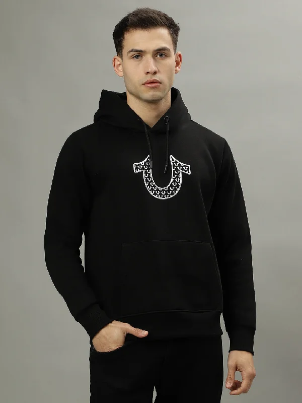 Men's Coats with Removable LiningsTrue Religion Men Black Solid Hooded Long Sleeves Sweatshirts