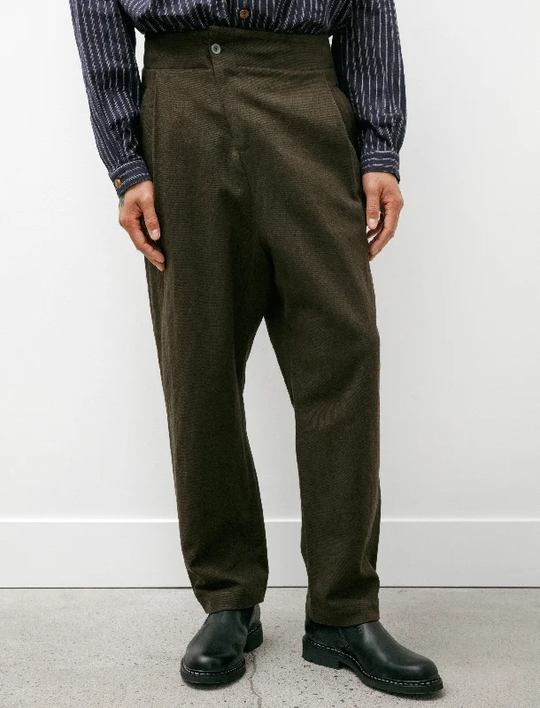 Men's Formal Trousers for BusinessPleated Trousers Flax Cotton Brown Green