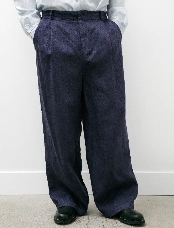 Men's Pants with Button-CuffsWashed and Piece Dyed Linen Trouser Blue