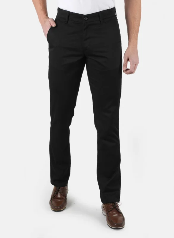 Men's Pants with Button-Down PocketsMen Black Regular Fit Trouser