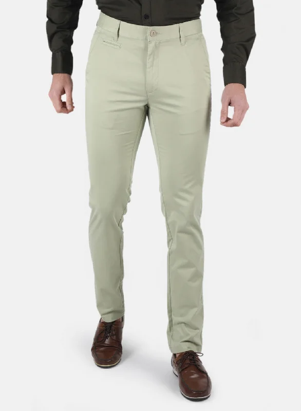 Men's Pants with Adjustable WaistbandsMen Green Smart Fit Trouser