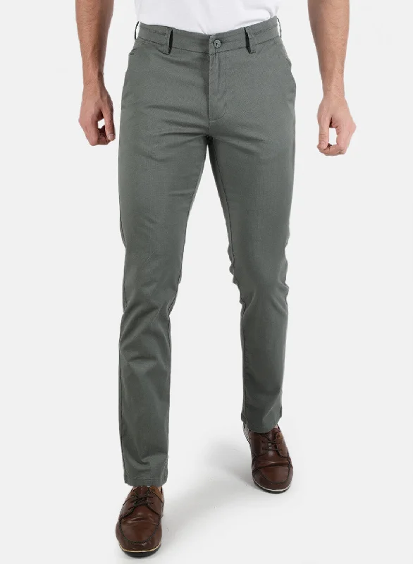 Warm Men's Fleece-Lined PantsMen Green Smart Fit Trouser