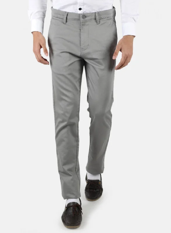 Men's Pants with Flap PocketsMen Grey Slim Fit Trouser