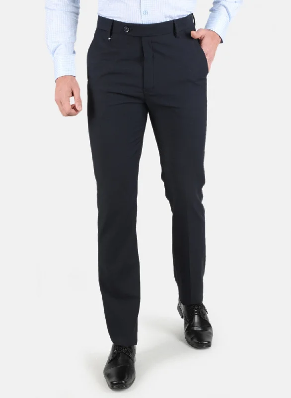 Men's Pants with Hidden ButtonsMen Navy Blue Regular Fit Trouser